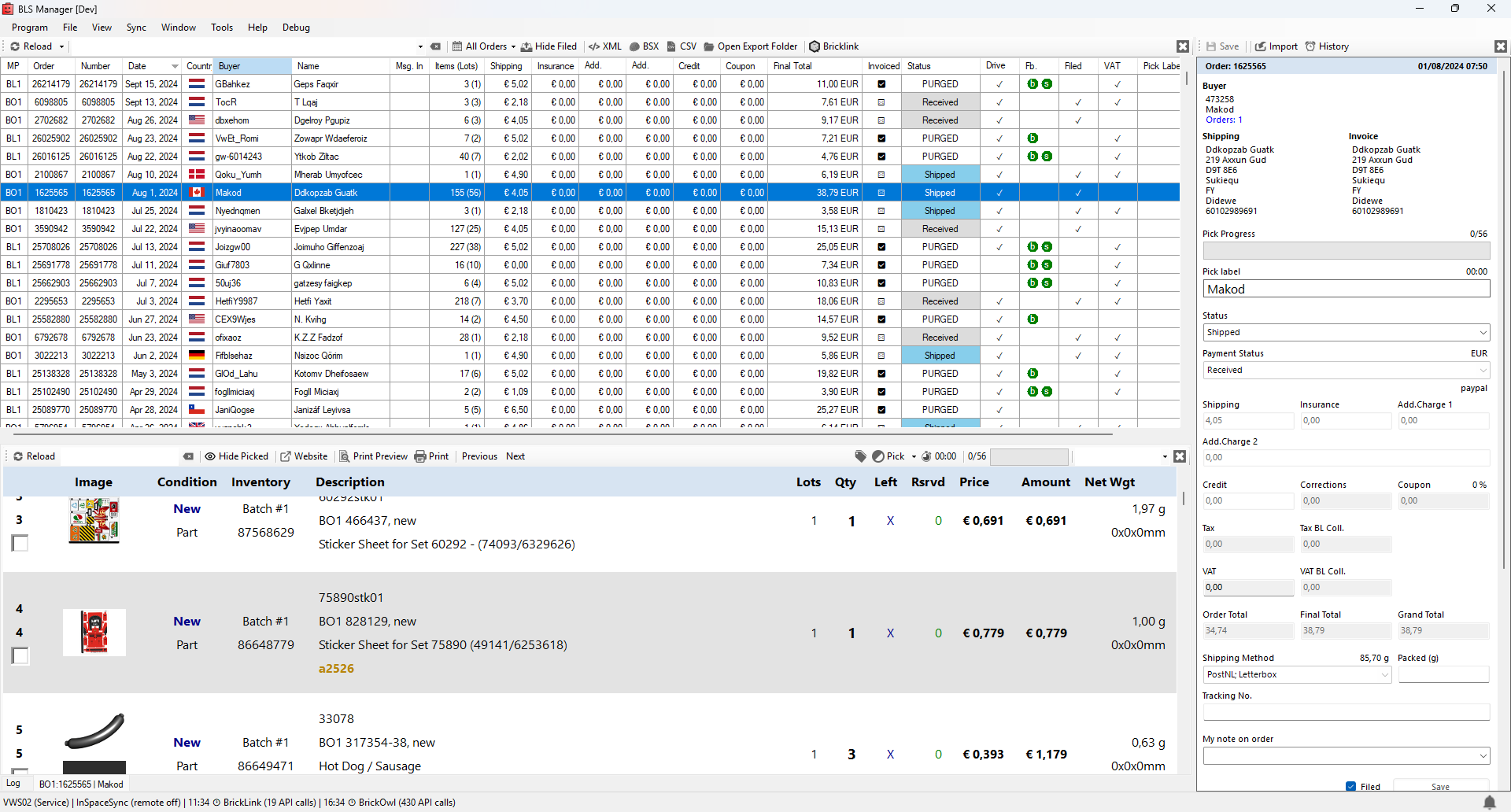 BLS Manager order overview
