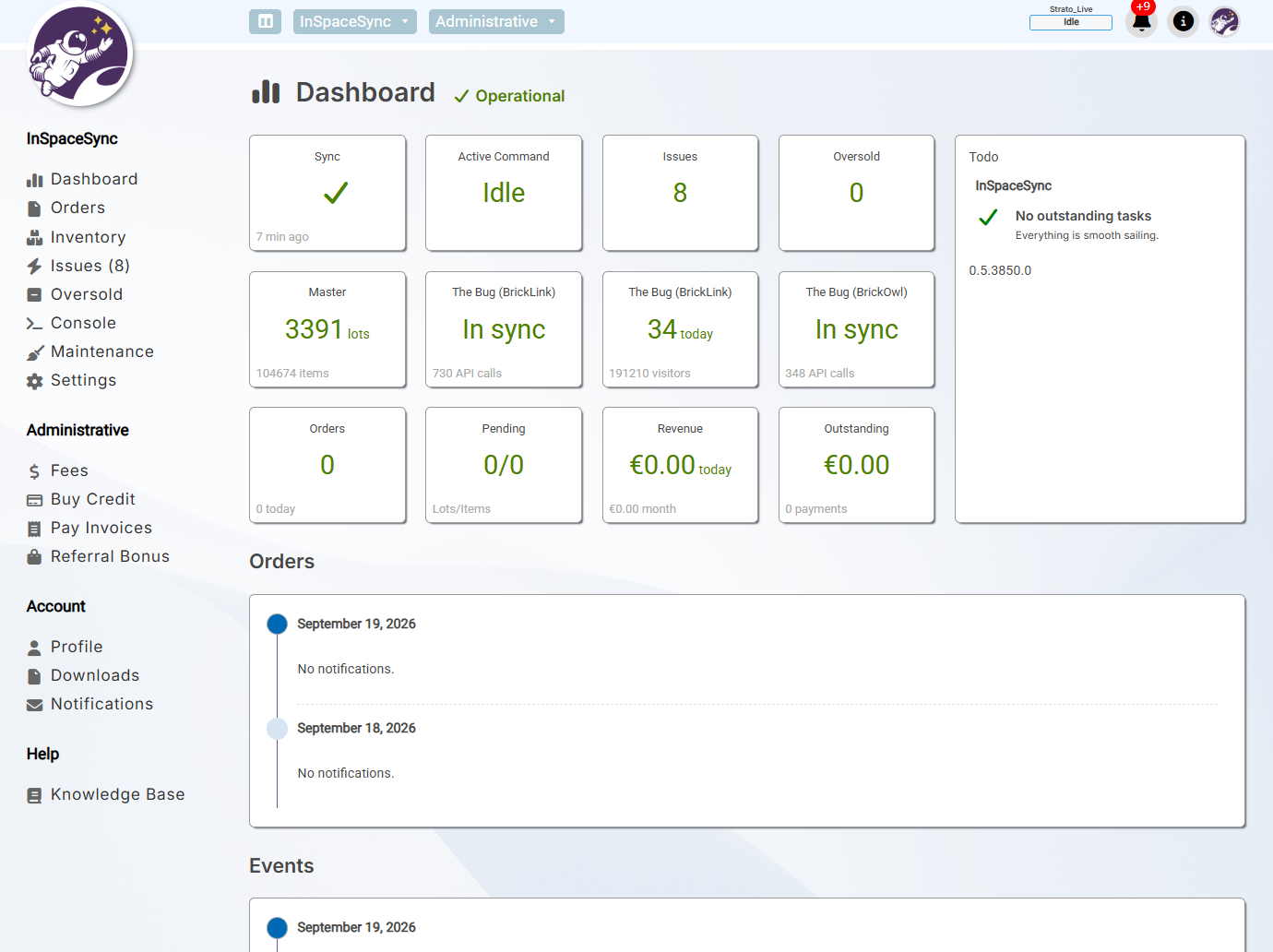InSpaceSync web portal dashboard